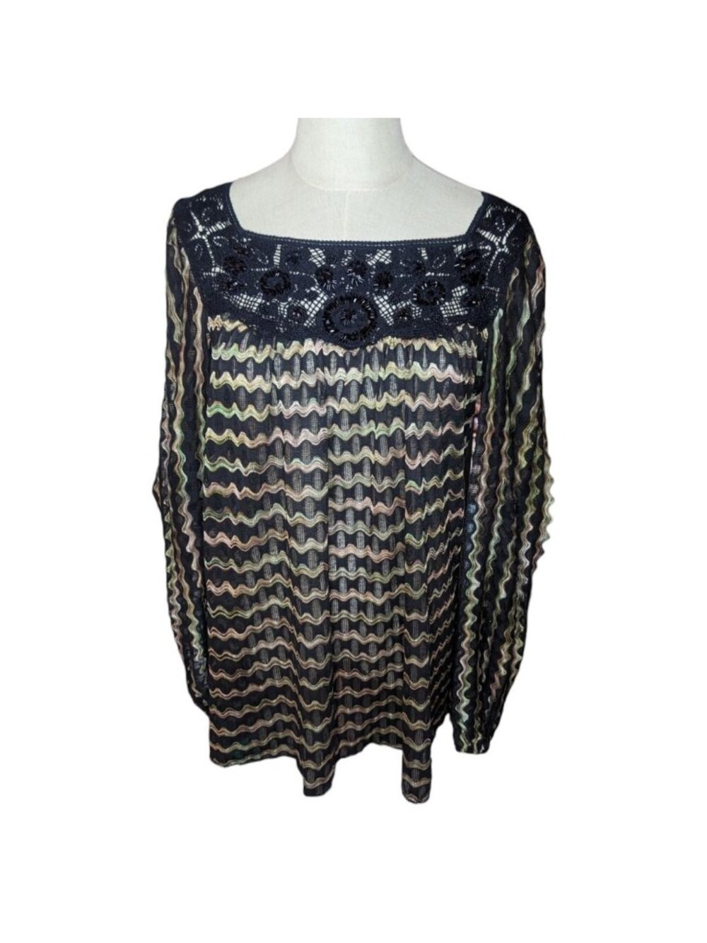 Free People New Romantics Beaded Chevron Semi Sheer Tunic Medium